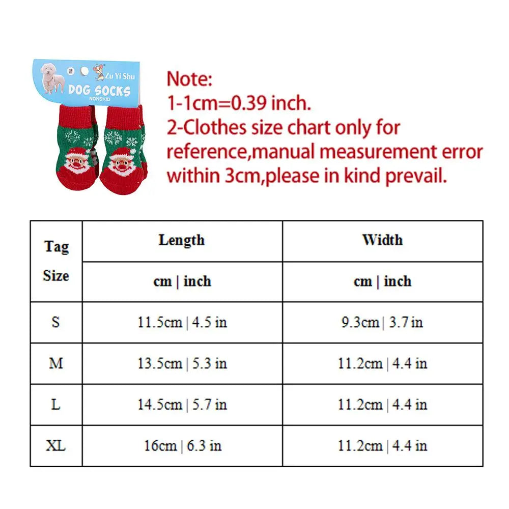 🧦 Festive Knitted Pet Socks – Set of 4 Anti-Slip Booties