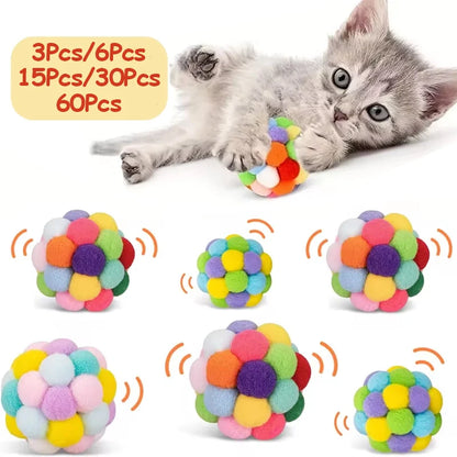 🐱 Sparkle Pom-Pom Balls with Bells