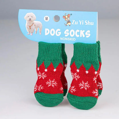 🧦 Festive Knitted Pet Socks – Set of 4 Anti-Slip Booties