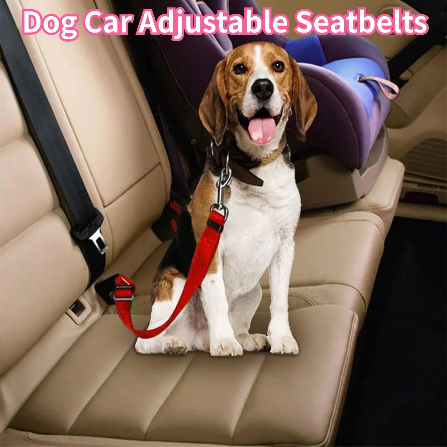 🚗 Adjustable Dog Seat Belt – Secure Car Harness for Dogs