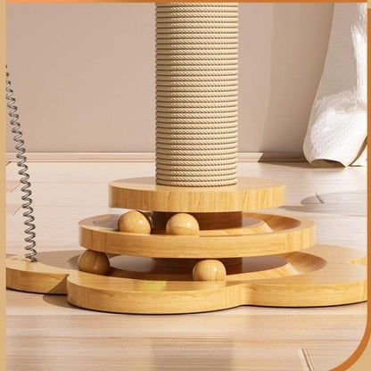 🪵 Solid Wood Cat Turntable & Sisal Scratcher – Interactive Play Column