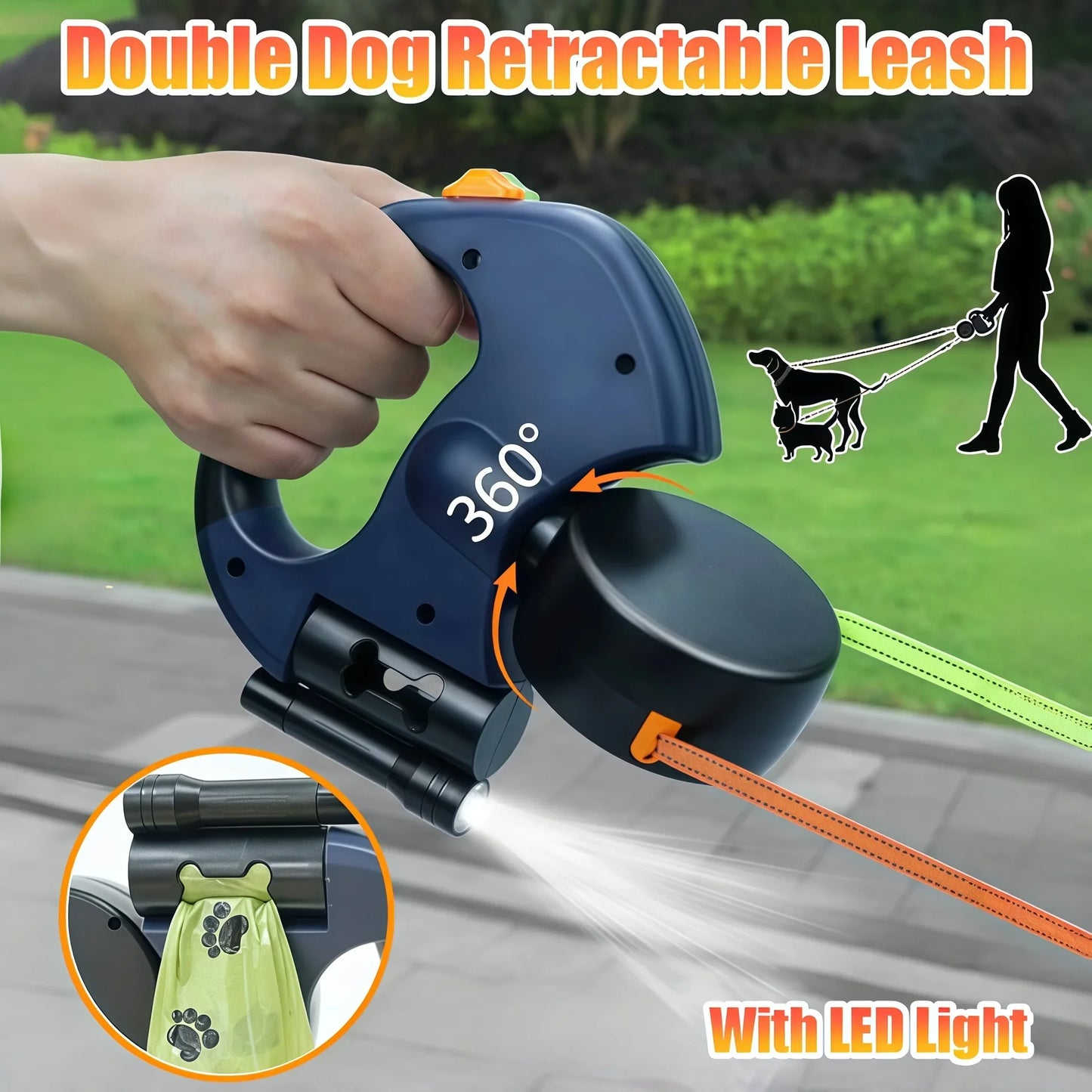 🐕‍🦺 Premium 3M Retractable Double Dog Leash – No-Tangle, Reflective & LED Smart Walking Lead 🌙