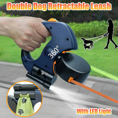 🐕‍🦺 Premium 3M Retractable Double Dog Leash – No-Tangle, Reflective & LED Smart Walking Lead 🌙