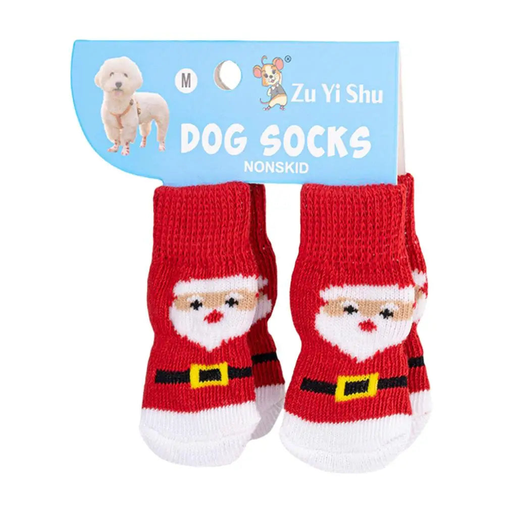 🧦 Festive Knitted Pet Socks – Set of 4 Anti-Slip Booties