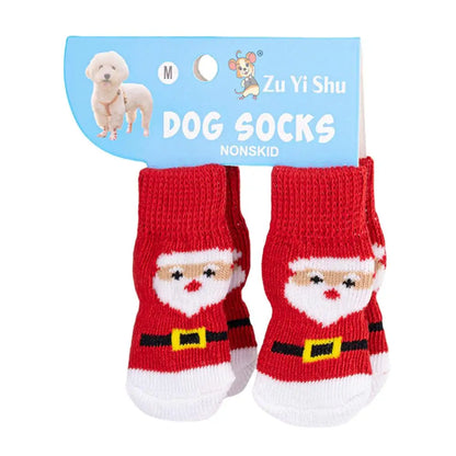 🧦 Festive Knitted Pet Socks – Set of 4 Anti-Slip Booties