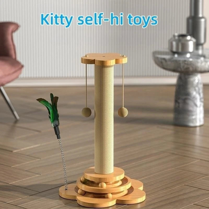 🪵 Solid Wood Cat Turntable & Sisal Scratcher – Interactive Play Column