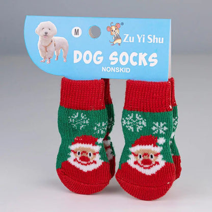 🧦 Festive Knitted Pet Socks – Set of 4 Anti-Slip Booties