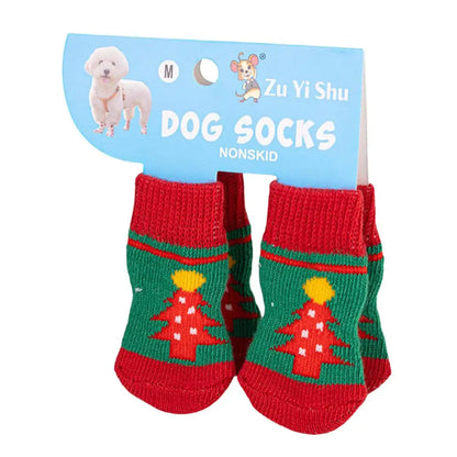 🧦 Festive Knitted Pet Socks – Set of 4 Anti-Slip Booties