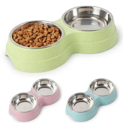🐾 Stainless Steel Double Bowl – Food & Water Feeder