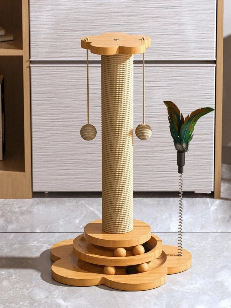 🪵 Solid Wood Cat Turntable & Sisal Scratcher – Interactive Play Column
