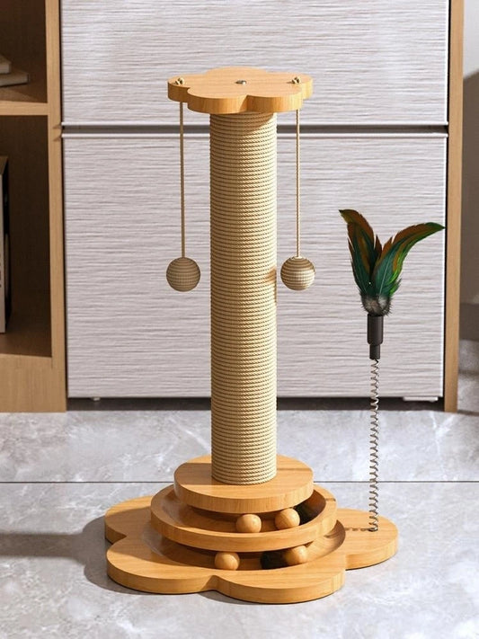 🪵 Solid Wood Cat Turntable & Sisal Scratcher – Interactive Play Column