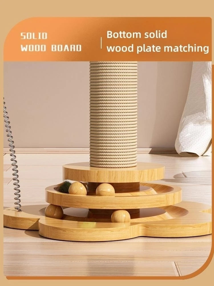 🪵 Solid Wood Cat Turntable & Sisal Scratcher – Interactive Play Column