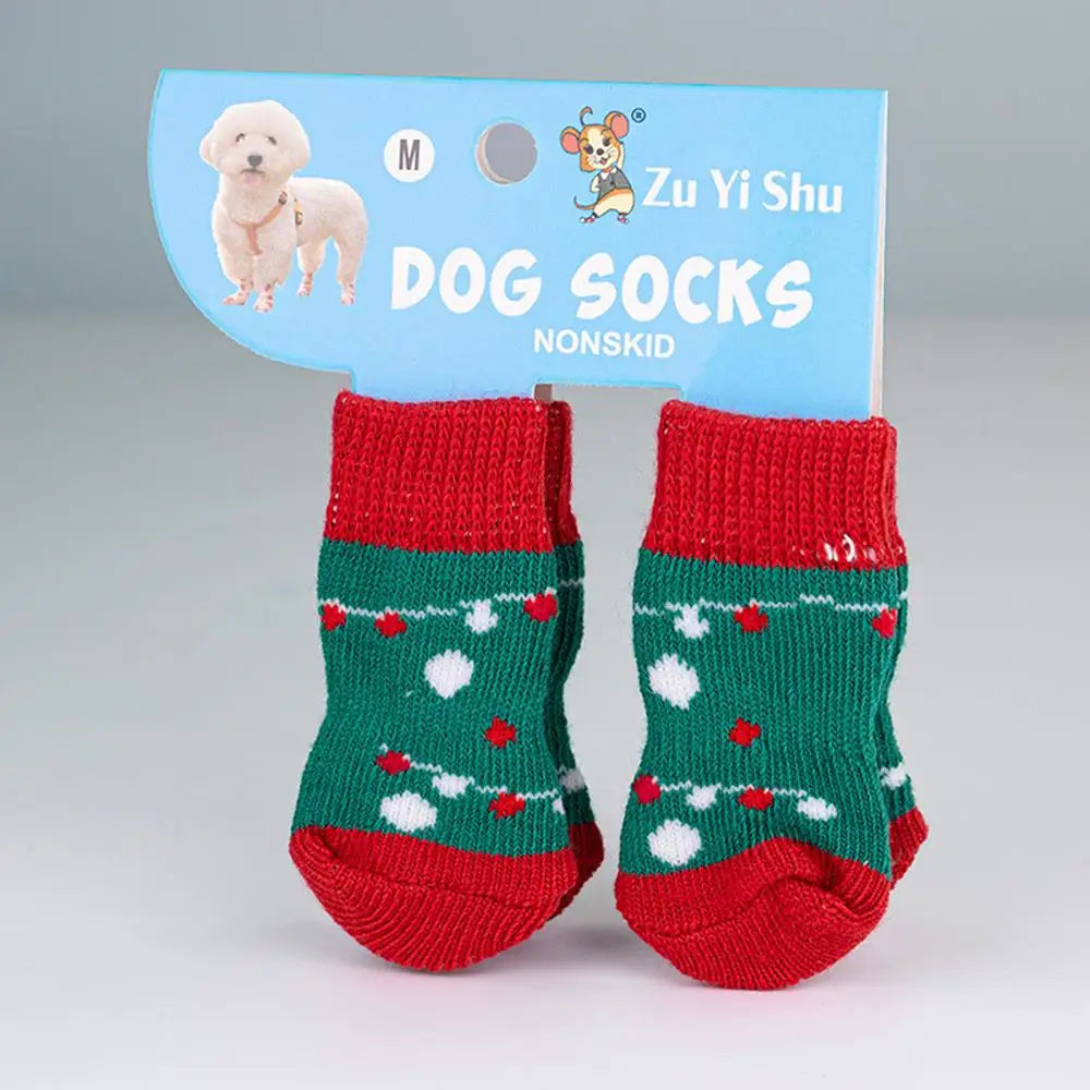 🧦 Festive Knitted Pet Socks – Set of 4 Anti-Slip Booties