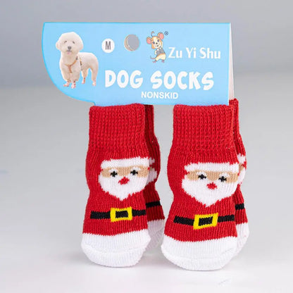 🧦 Festive Knitted Pet Socks – Set of 4 Anti-Slip Booties