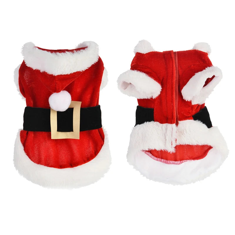 🎅 Pet Santa Coat – Hooded Christmas Jacket for Small Dogs & Cats