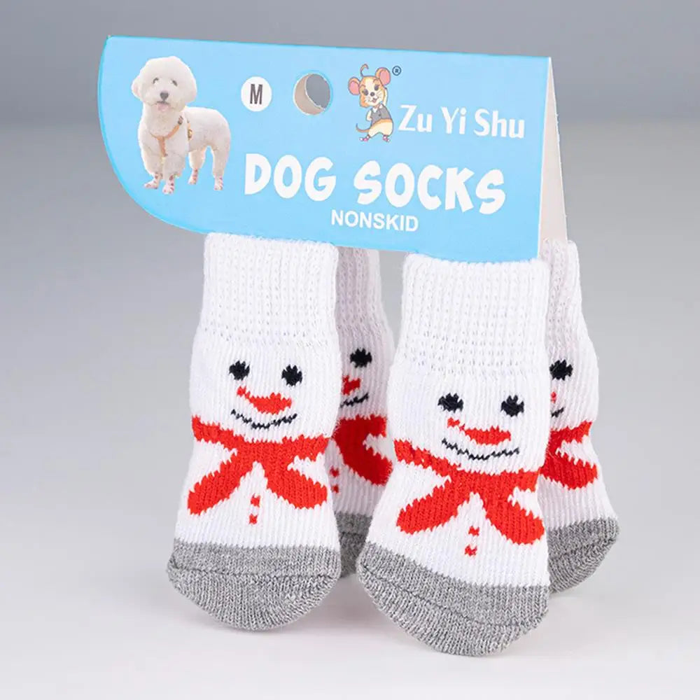 🧦 Festive Knitted Pet Socks – Set of 4 Anti-Slip Booties
