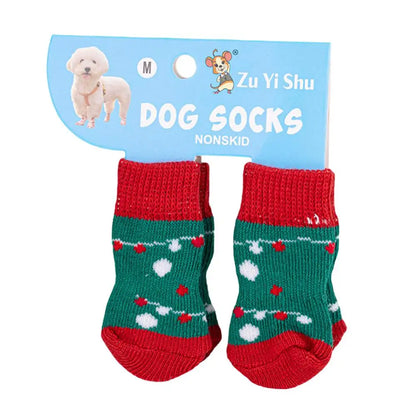 🧦 Festive Knitted Pet Socks – Set of 4 Anti-Slip Booties