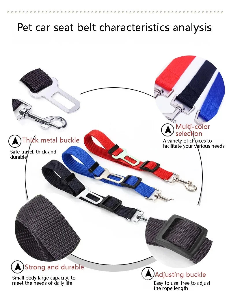 🚗 Adjustable Dog Seat Belt – Secure Car Harness for Dogs