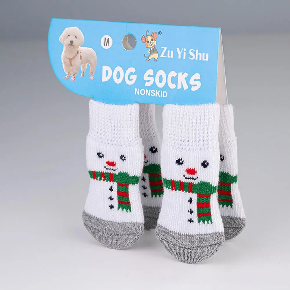 🧦 Festive Knitted Pet Socks – Set of 4 Anti-Slip Booties