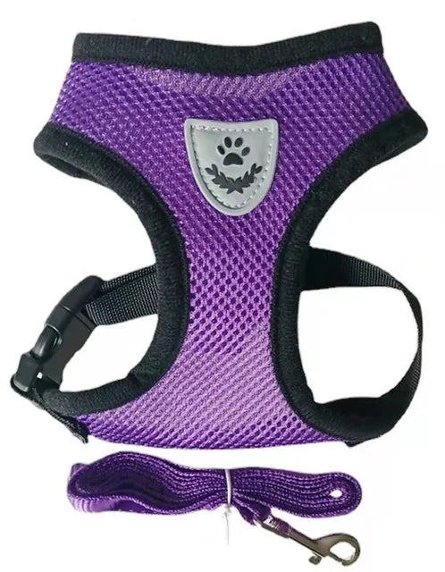🐕 Adjustable Reflective Mesh Harness with Lead – Safe and Breathable