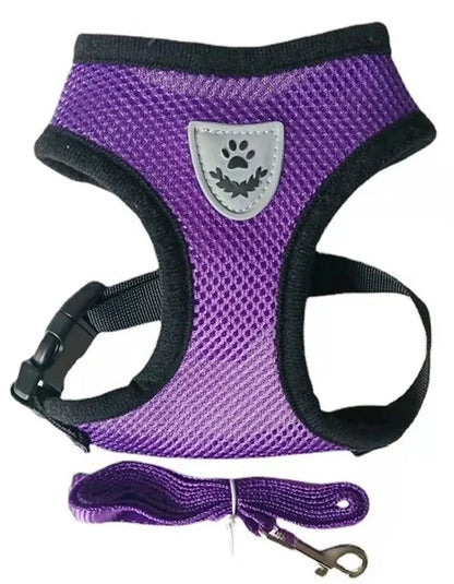 🐕 Adjustable Reflective Mesh Harness with Lead – Safe and Breathable