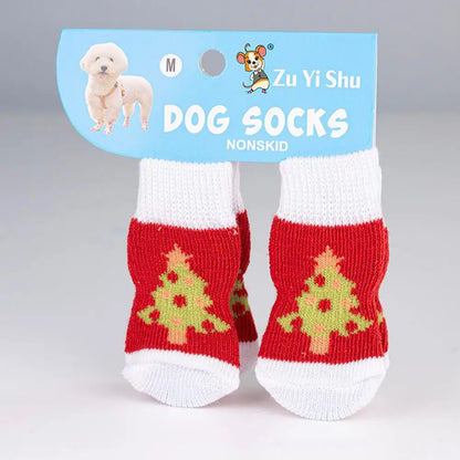 🧦 Festive Knitted Pet Socks – Set of 4 Anti-Slip Booties
