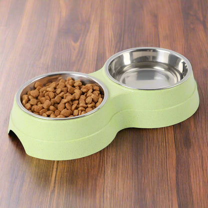 🐾 Stainless Steel Double Bowl – Food & Water Feeder