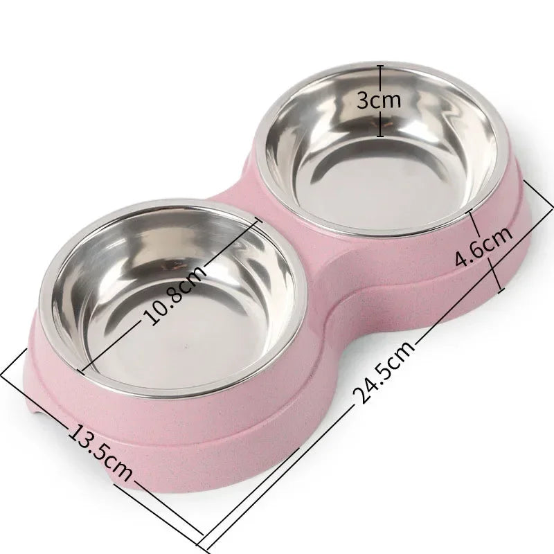 🐾 Stainless Steel Double Bowl – Food & Water Feeder