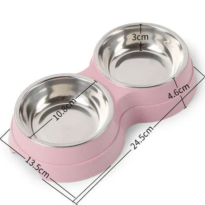 🐾 Stainless Steel Double Bowl – Food & Water Feeder