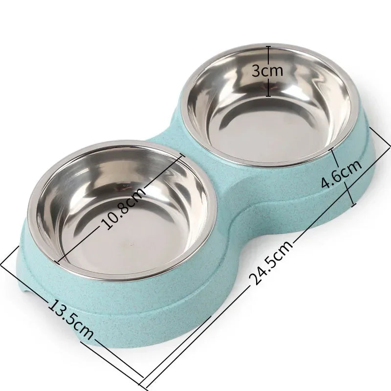 🐾 Stainless Steel Double Bowl – Food & Water Feeder