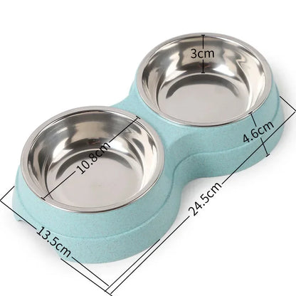 🐾 Stainless Steel Double Bowl – Food & Water Feeder
