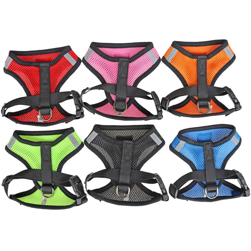 🐕 Adjustable Reflective Mesh Harness with Lead – Safe and Breathable